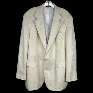 Haggar Linen Sport Coat Blazer Jacket Sz 46L 2 Button Soft‎ Beige Beach Resort